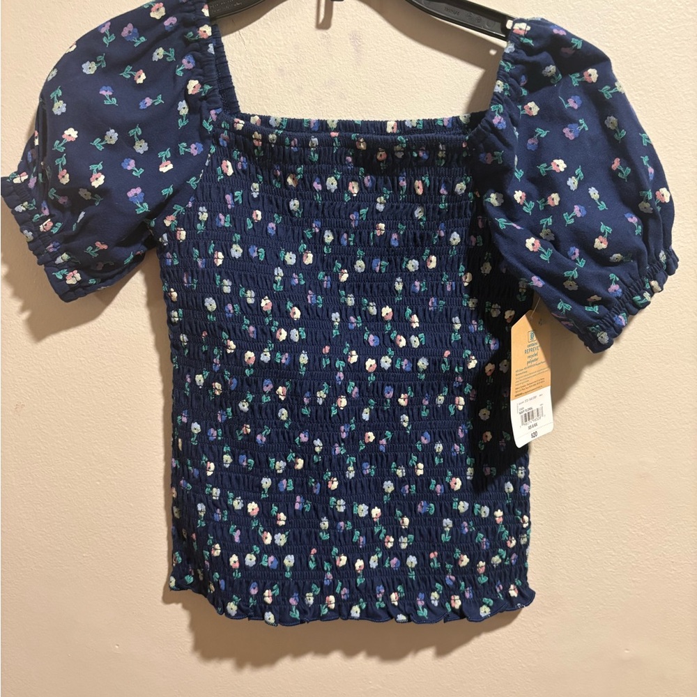 Girls Thereabouts Floral Smocked Navy Top Size XS 6/6X